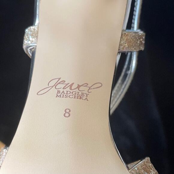 Badgley Mischka Jewel Women’s Gold Glitter Strappy Block Heel Sandals Size 8 - Picture 6 of 8